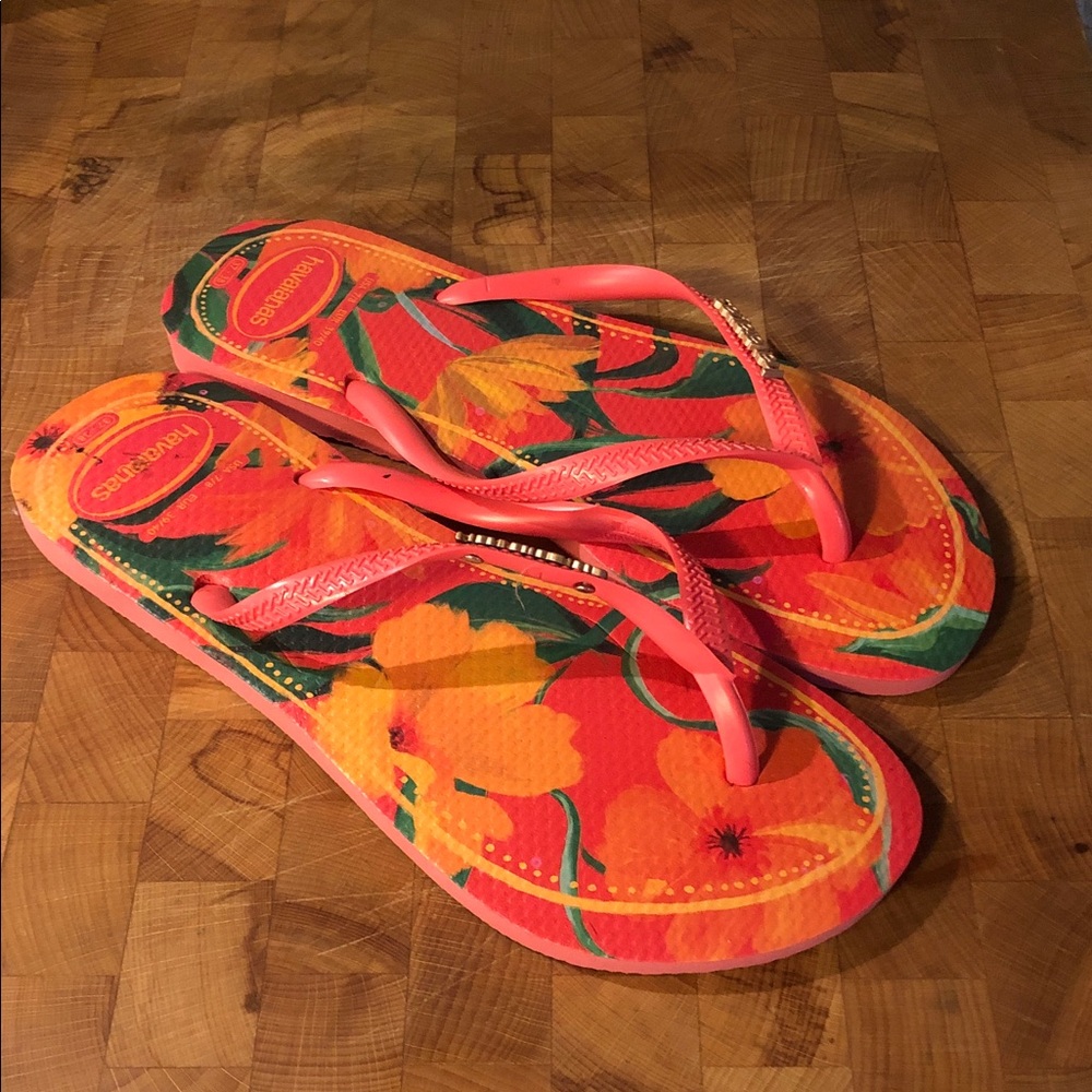 Havaianas Women's Tropical Orange Floral Flip Flops